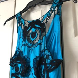 👗 Body Central aqua blue crochet-back top